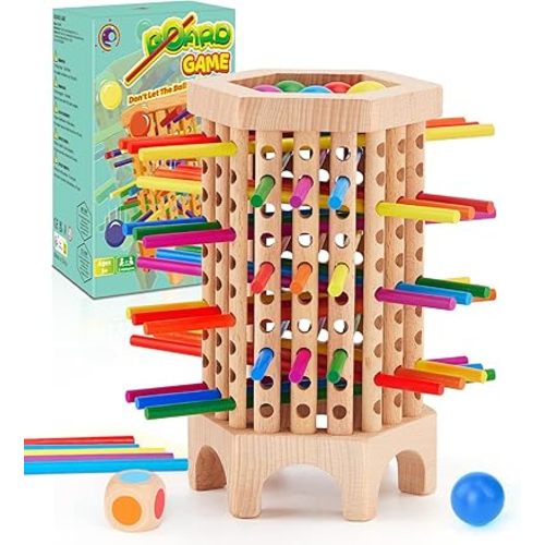 Montessori Game Wooden Board Games for Kids 4-6-8-12, 36 Colorful Stick Math Educational Toys Dice Games for 3 4 5 6 Year Olds, Classic Fun Kerplunk Games for Family Game Night for 2-6 Players Gift