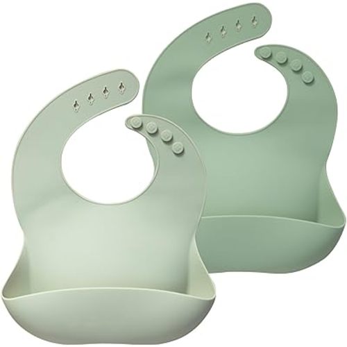 Moonkie Silicone Baby Bibs Set Of 2 | BPA Free Waterproof | Soft Flexible Adjustable Silicone Bibs for Babies & Toddlers(Frosted Mint/Celadon Green)