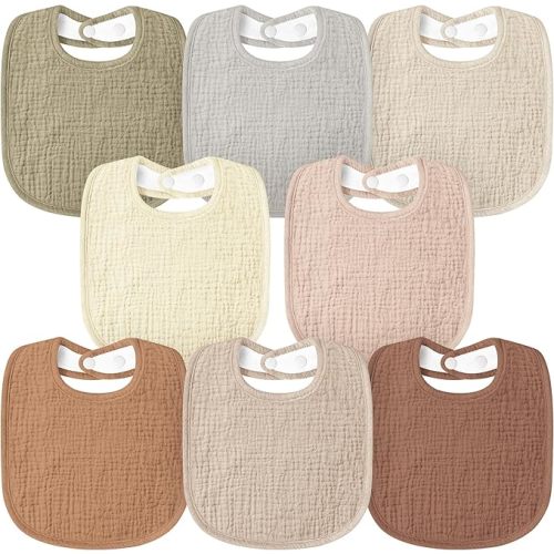 Susurration Muslin Baby Bibs 8 Pack Bandana Drool Bibs, Soft Square Adjustable Baby Drooling Bibs for Unisex Girls & Boys