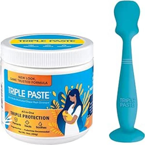 Triple Paste Diaper Rash Cream and Spatula Bundle - 16 oz Zinc Oxide Ointment and Diaper Cream Spatula Treat, Soothe and Prevent Diaper Rash with a Pediatrician-Recommended Hypoallergenic Formula - Tub + Spatula - 16 Ounce