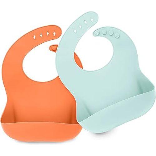 KeaBabies 2-Pack Silicone Bibs For Babies, Silicone Baby Bibs for Eating, Food-Grade Pure Silicone Bib, Toddler Bibs, Waterproof Bibs, Feeding Bibs, Silicon Bibs for Toddlers, Boys, Girls (Amaze)