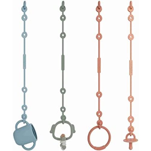 Toy Straps for Baby, Silicone Pacifier Clips Adjustable Stretchable Toy Straps for Strollers, High Chair, Cribs, Hanging Baskets, Car Seat, Shopping Trolley, Bags (Ether+Sage+Apricot+Muted)