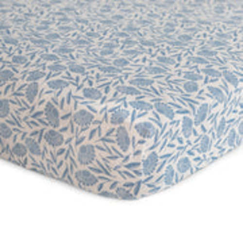 Mushie Extra Soft Muslin Crib Sheet - Blue Flowers