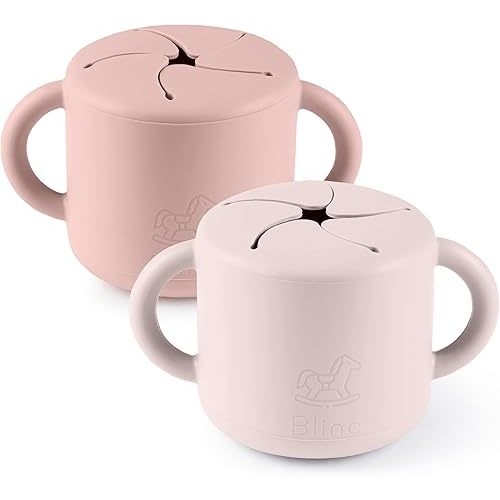 blinc Snack Cups for Toddlers - No Spill Silicone Snack Cup - Non Spillable Baby Food Containers - Cereal Snack Containers for Kids, Baby Essentials (Blush & Rose (2 Pack))