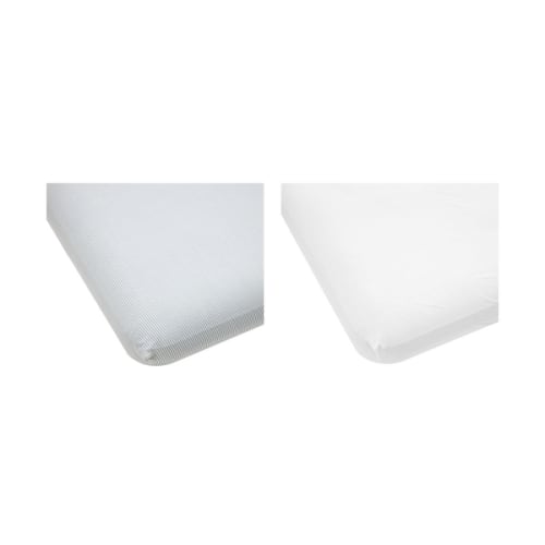 2 Pack Cotton Fitted Cot Sheets, White and Stripe - Anko