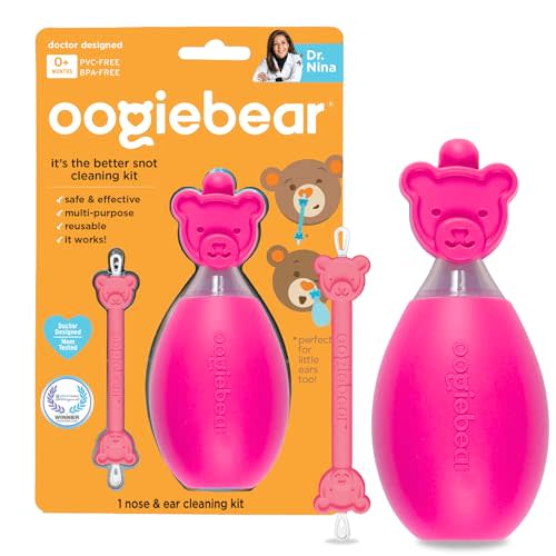 oogiebear: BearPair Baby Nose Cleaner & Ear Wax Removal Tool with Nasal Aspirator - Safe Booger & Earwax Removal for Newborns, Infants, Toddlers - Essential Baby Stuff, Diaper Bag Must-Have - Pink