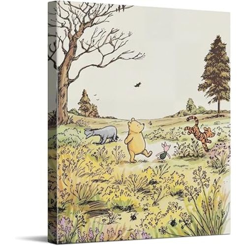 CYFDYVT Classic Winnie the Pooh Canvas Wall Art Hundred Acre Wood Nursery Wall Decor Vintage Winnie the Pooh Print Tigger Eeyore Piglet Paint Baby Baptism Gift 8x10 inch Ready to Hang