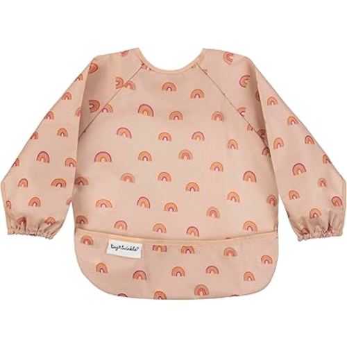 Tiny Twinkle Mess Proof Baby Bib,Waterproof Smock Baby Bib for Eating,Machine Washable Long Sleeve Bib,Baby Led Weaning,Toddler Bib,BLW Supplies(Boho Rainbow, Small 6-24 Months)