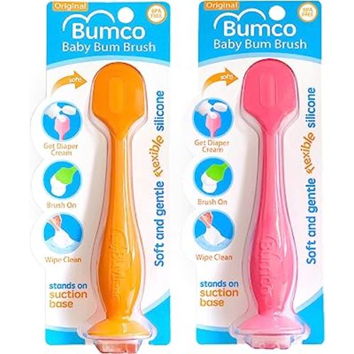 Bumco 2-Pack Diaper Cream Spatula - BPA-Free Butt Paste Diaper Cream Applicator, Soft & Flexible Diaper Rash Cream Applicator, Butt Spatula Baby, Mom-Invented Diaper Bag Essentials (Orange & Pink)