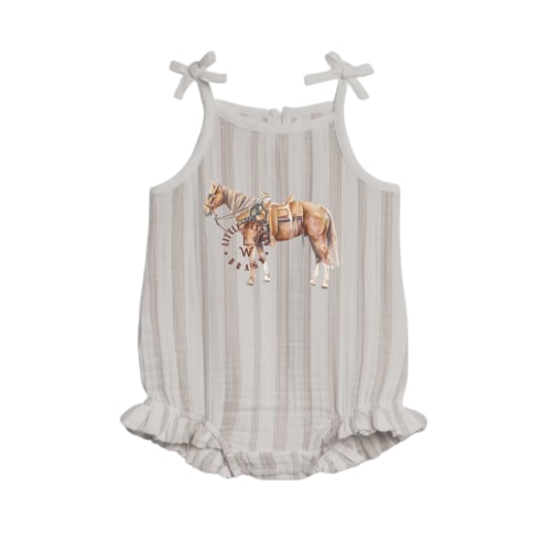 Watercolor Pally Muslin Ruffle Tank Romper (Baby) - Stripe Beige
