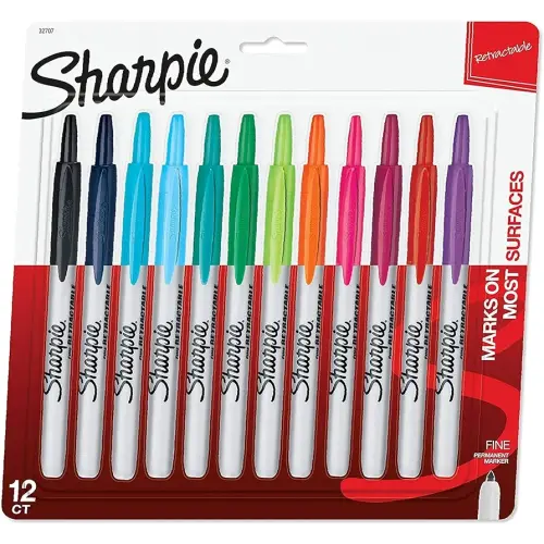 Sharpie 32707 Retractable Permanent Markers, Fine Point, Assorted Colors, 12 Count - 1