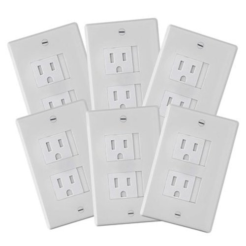 6-Pack Safety Innovations Self-Closing (1 Screw) Standard Outlet Covers - An Alternative To Wall Socket Plugs for Child Proofing Outlets, (White)