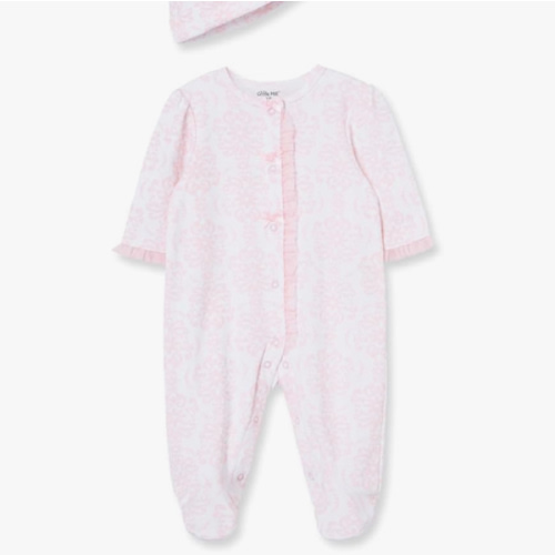 Little Me Clothes for Baby Girls 100% Cotton Scratch-Free Tag Footed One-Piece Romper and Hat Sleeper Set Preemie to 9 Months