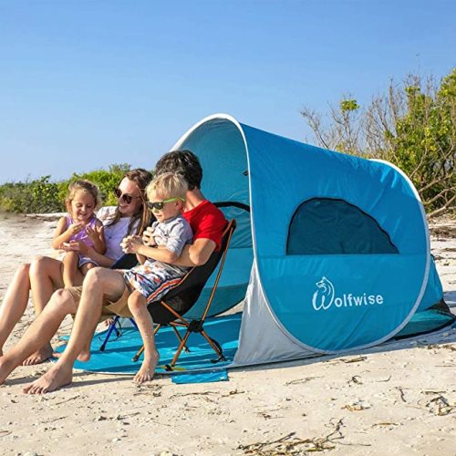 WolfWise UPF 50+ Easy Pop Up 3-4 Person Beach Tent Sport Umbrella Instant Sun Shelter Tent Sun Shade Canopy - Blue