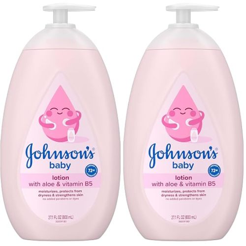 Johnson's Baby Lotion with Coconut Oil, Aloe Vera & Vitamin B5, 72 HR Hydration, Skin Moisturizer, Hypoallergenic, Safe for Newborn, Protects From Dryness & Strengthens Skin, 27.1 fl. oz (Pack of 2)