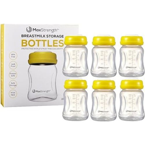 Breastmilk Bottles 6pc Set with Leak Proof Lids, 6.oz 180ml Reusable Wide Neck Bottles Best for Breast Milk Collection & Storage Solution, BPA Free, Fits Spectra & Avent Models