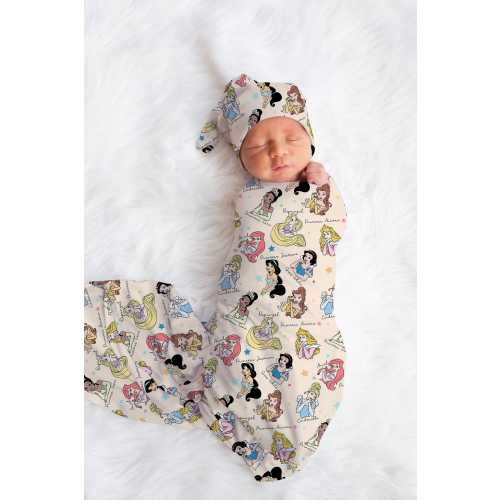 Personalized Disney Swaddle set bow hat, custom name Newborn going home swaddle, girl hospital reveal, princess swaddle yellow