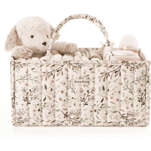 GrowAlong Floral Diaper Caddy Organizer, Cotton Baby Basket, Gift for Baby Shower, Newborn Essentials, Pastoral Daisy