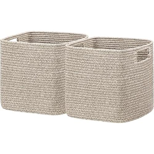 UBBCARE Storage Cubes 11 Inch, Cotton Rope Woven Baskets for Organizing, Cube Storage Bin for Baby Nursery, 2-Pack Square Toy Storage Baskets for Shleves Organizer, Closet, Kidsroom, All Browm