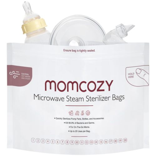 Momcozy 8 Ct Microwave Steam Sterilizer Bags, Travel Sterilizer Bags Reusable for Breast Pump Parts/Baby Bottles