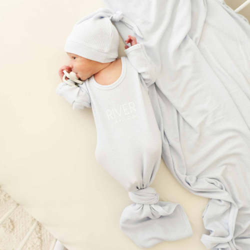 Personalized Waffle Bamboo Newborn Baby Knot Gown | Pastel Cutie