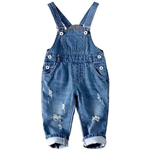 KIDSCOOL SPACE Baby Boy Girl Jean Overalls,Toddler Ripped Denim Cute Workwear