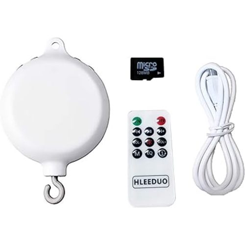 Crib Mobile Motor，Baby Mobile Spinner with Remote and Memory Card,（You can Download Your Favorite Songs）,New Type Auto Baby Music Box Crib Music Mobile (TF Card RemoteVversion)