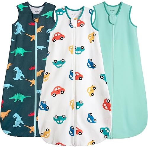 WarmWrap Baby Sleep Sack 6-12 Months 100% Cotton 0.5 Tog Baby Wearable Blanket for Infant, 3 Pack Breathable Soft Lightweight Sleep Sacks with 2-Way Zipper