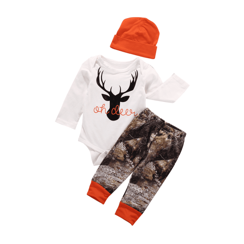 Newborn Baby Boy Clothes Deer Romper+Camouflage Pants+Hat Outfits Infant Long Sleeve Bodysuit