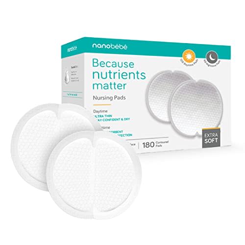 Nanobébé Disposable Nursing Pads Multipack – 120 Days and 60 Nights Ultra Thin & Extra Absorbent Vented Leak Proof Nursing Essentials, Individually Wrapped (180 Count)