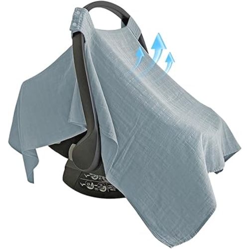Car Seat Cover Baby, Universal Fit Infant Careat Canopy Cover, Muslin Cotton Fit Spring Summer/Hot Days/Warm Weather Breastfeeding, Stroller Covers for Boys and Girls Babies Gifts(Gray)