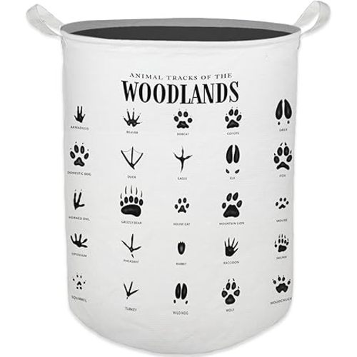 Kids Laundry Basket, Animal Tracks of the Woodlands Laundry Basket Hamper Waterproof Collapsible Storage Bin Organizer for Bedroom Bathroom Boys Girls Kids Nursery Toddler Room Clothes Toys