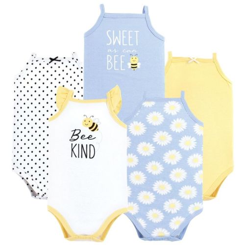 Hudson Baby Infant Girl Cotton Sleeveless Bodysuits, Bee Kind, 3-6 Months