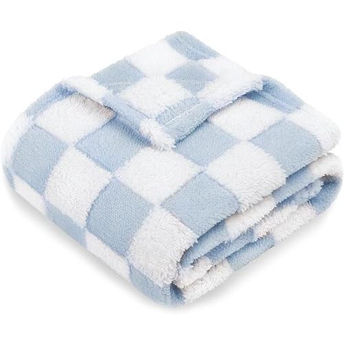 HOMRITAR Checkered Baby Blanket for Boys Girls Warm Cozy Reversible Baby Blue 30 x 40 Inch