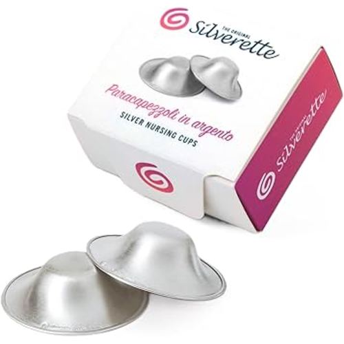 SILVERETTE The Original Silver Nursing Cups, Silverettes Metal Nipple Covers for Breastfeeding, Nursing Pads, 925 Silver Nipple Cover Guards, Soothe and Protect Sore Nipples -Made in Italy