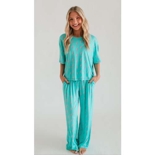 Women's T-Shirt and Pants Set in Neon Bolts