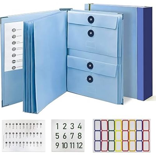 Expanding File Folder Organizer–Document Organizer with Pockets & Label for Office, School, or Home, Important Papers & Essentials Storage, in Case I Go Missing Binder（2" Thick,Blue）