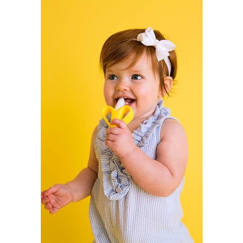 The Original Baby Banana Toothbrush Teether Toy, USA Family-Owned Business; Teething Relief for Sore Gums, Massaging Soothing; Safest Food Grade Silicone - Yellow