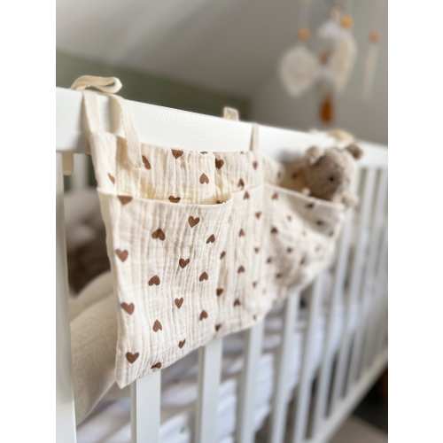 Baby bed organizer with pockets / bed storage bag / diaper bag for baby bed or extra bed / hanging organizer with hearts