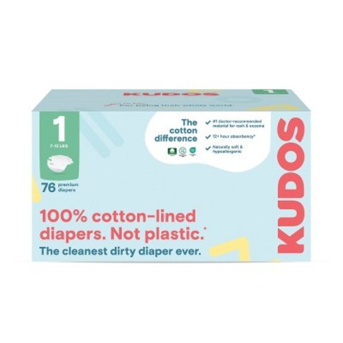 Kudos Chlorine Free Cotton-Lined Disposable Diapers, Size: Size 1