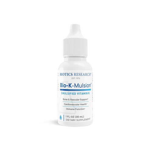 Biotics Research Bio K Mulsion Liquid Vitamin K Drops - 500 mcg/S - Vitamin K1 phytonadione - VIT K Supplement - Strong Bones, Heart Health, Blood Clotting Support, 1 fl oz