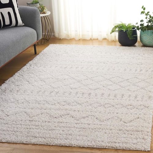 SAFAVIEH Arizona Shag Collection Area Rug - 5'1" x 7'6", Ivory & Beige, Moroccan Boho Design, Non-Shedding & Easy to Clean, Ideal for Living Room, Bedroom, Dining Space (ASG741A)