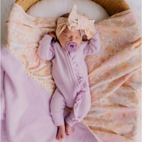 Frill Zip Romper | Pastel Lilac Waffle – Little and Fern