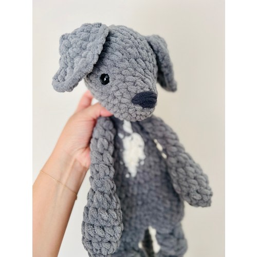 Gray Crochet Puppy Lovey | Great Dane, dog lover, cute birthday gift, gift for babies and kids, handmade, ready to ship,