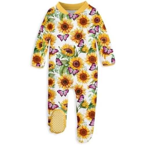 uideazone Baby Girls Footed Pajamas Zip-Front One-Piece Sleeper Non-Slip Footie Cute Pattern Jumpsuit PJs 0-12 Month