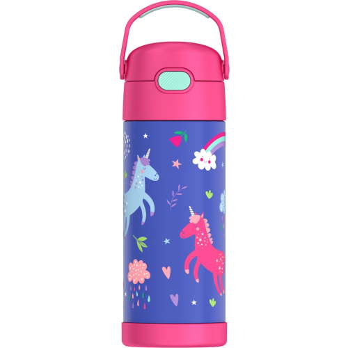 Thermos Kids Stainless Steel Funtainer Water Bottle with Straw, Dishwasher Safe, Leak Proof, Unicorn, 14 oz