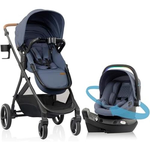 Evenflo Shyft Intuiti+ Travel System Featuring Revolve180 LiteMax NXT Preemie and Infant Car Seat with SensorySoothe and Green & Gentle (Flint)