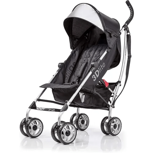 Summer Infant 3Dlite Convenience Stroller, Black – Lightweight, with Aluminum Frame, Large Seat Area, Mesh Siding, 4 Position Recline, Extra Large Storage Basket – for Travel