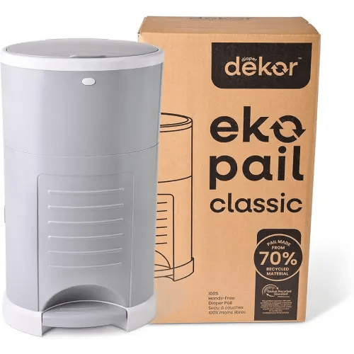 Diaper Dekor EKO Classic Diaper Pail, Gray | ONLY Eco-Friendly Diaper Pail Made with 70% Recycled Materials | Hands-Free: Step–Drop–Done | Cost-Effective Refill System