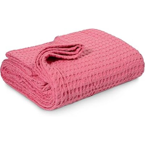 Simka Rose 100% Cotton Waffle Baby Blanket - Soft, Breathable, Gender Neutral - Pink, Twin Size - Modern, Neutral Theme - Machine Washable